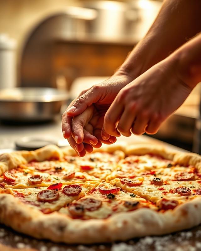 Hands crafting pizza dough